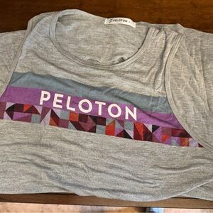 Peloton Heather Gray Tank with Purple and Multicolor Geometric Stripe
